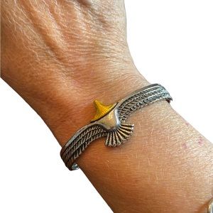 Boho Eagle Wings Silver and Gold Cuff Bracelet